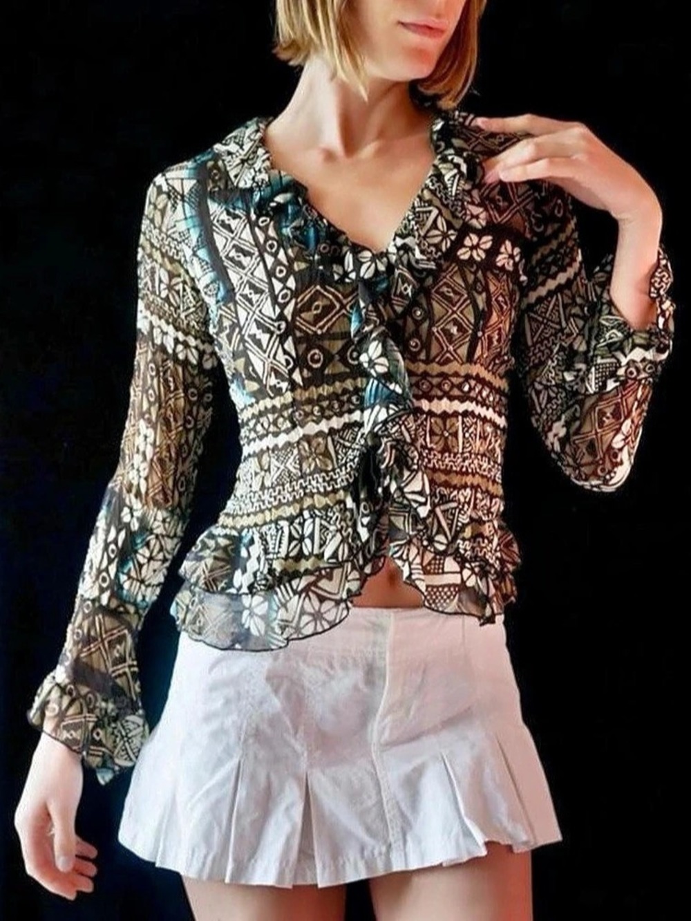 Women's Printed Ruffle Blouse - Picture 2 of 5